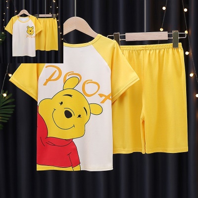 Pyjama pour enfants ensemble 2 pièces lait soie dessin animé imprimé lâche et respirant