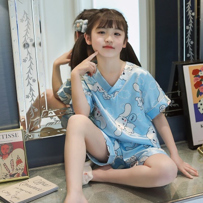 pyjama deux pièces bleu bande dessinée de soie de glace