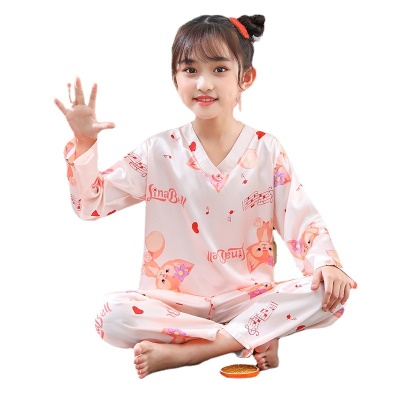 Pyjama pour enfants deux pièces Simulation Silk Cartoon Animation Manches longues Pantalon