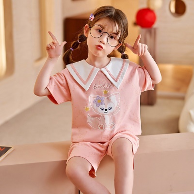 Pyjama pour enfants deux pièces rose cartoon mignon loose