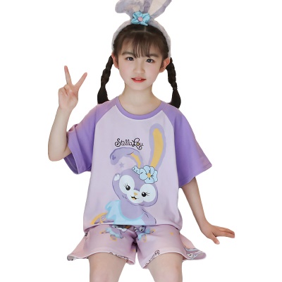 pyjama deux pièces manches courtes short mignon dessin animé violet