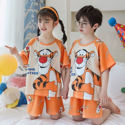 Pyjama pour enfants deux pièces orange mignon dessin animé sauter tigre