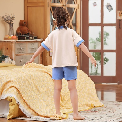 Pyjama pour enfants 2 pièces Cardigan motif bande dessinée col V taille élastique