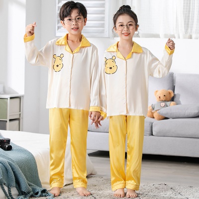 Pyjama pour enfants deux pièces manches longues cardigan jaune dessin animé
