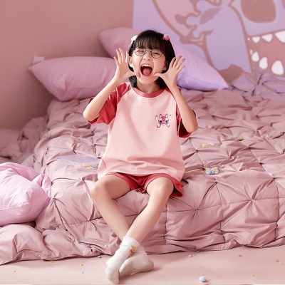 Pyjama pour enfants deux pièces mignon bande dessinée rouge coton