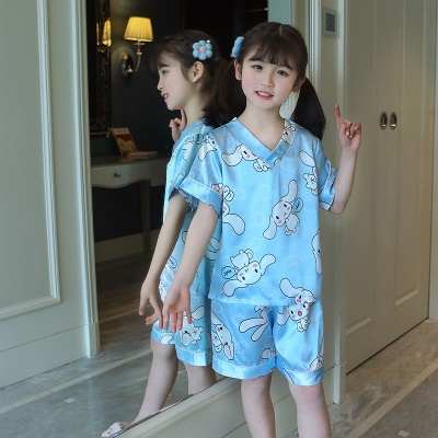 pyjama deux pièces bleu bande dessinée de soie de glace