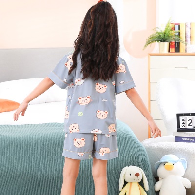 Pyjama deux pièces pour enfants cardigan à manches courtes avec motif de dessin animé bleu clair