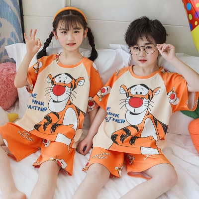 Pyjama pour enfants deux pièces orange mignon dessin animé sauter tigre