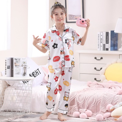 Pyjama pour enfants Ice Silk Manches courtes Imprimé à revers