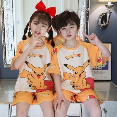Pyjama 2 pièces pour enfants en coton imprimé Pikachu orange