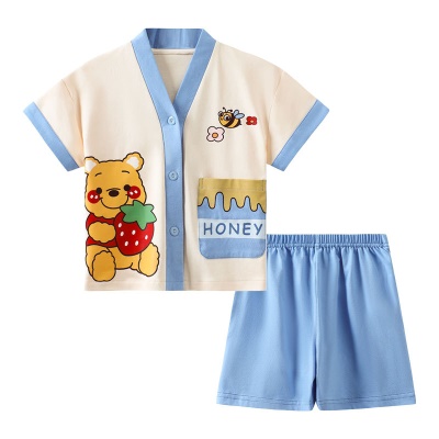 Pyjama pour enfants 2 pièces Cardigan motif bande dessinée col V taille élastique