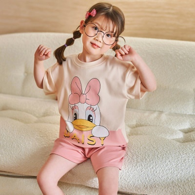Pyjama 2 pièces pour enfants modèle canard rose en coton