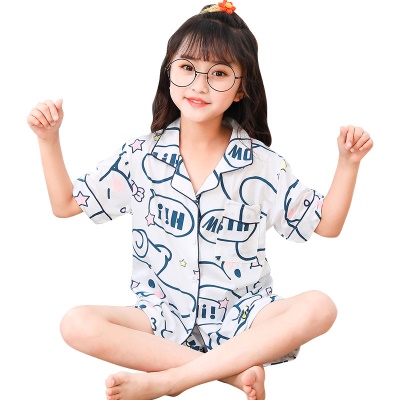 Pyjama pour enfants deux pièces mignon dessin animé motif blanc cardigan à manches courtes
