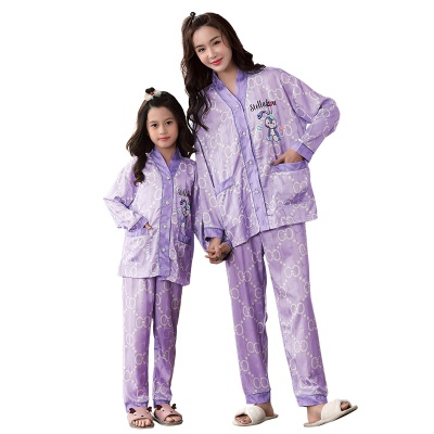Pyjama pour enfants deux pièces Ice Silk manches longues cardigan violet