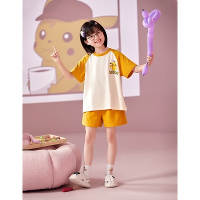 Pyjama 2 pièces pour enfants en coton à motif Pikachu jaune