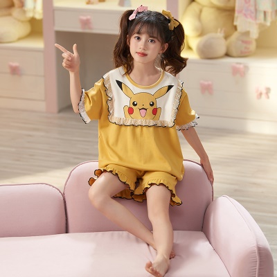 Pyjama pour enfants deux pièces manches courtes en coton cartoon motif revers