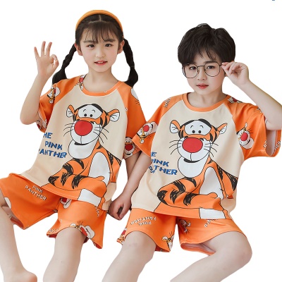 Pyjama pour enfants deux pièces orange mignon dessin animé sauter tigre