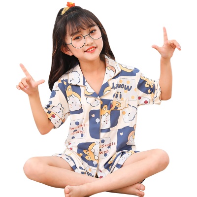 Pyjama pour enfants 2 pièces dessin animé motif cardigan manches courtes lait soie coton