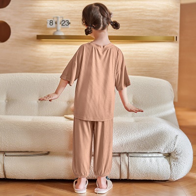 Pyjama 2 pièces pour enfants Tissu modal Ligne verticale Marron