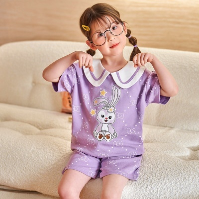 Pyjama 2 pièces pour enfants motif de bande dessinée violet en coton