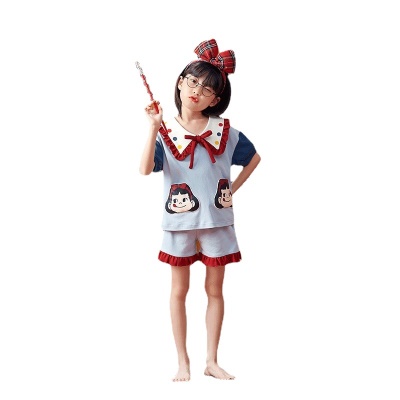Pyjama pour enfants deux pièces arc bleu et rouge coton