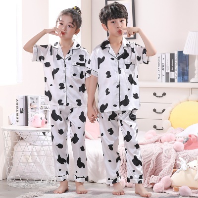 Pyjama pour enfants deux pièces Ice Silk vaches imprimé revers