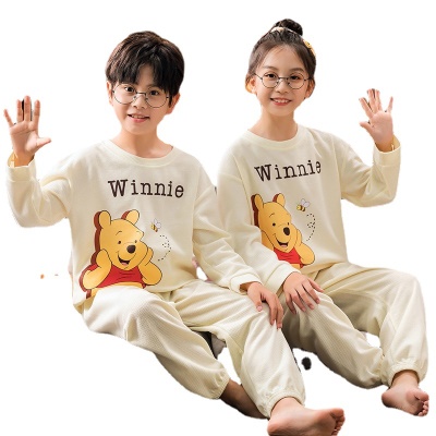 Pyjama pour enfants 2 pièces bande dessinée anime manches longues pieds gaufrage tissu