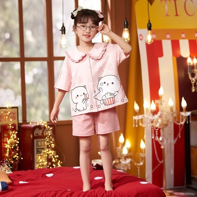 Pyjama pour enfants ensemble 2 pièces rose bande dessinée anime boutons