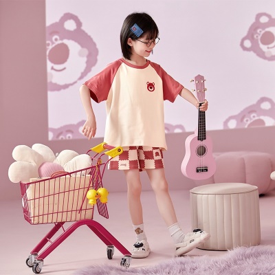 Pyjama pour enfants 2 pièces dessin animé motif à carreaux rouges