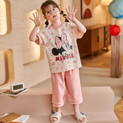 Pyjama 2 pièces pour enfants en coton rose motif Mickey Mouse