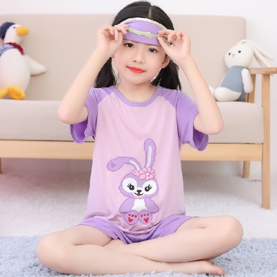 Pyjama pour enfants deux pièces mignon bande dessinée col rond manches courtes short