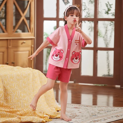 Pyjama pour enfants deux pièces mignon bande dessinée V col confortable et doux