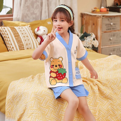 Pyjama pour enfants 2 pièces Cardigan motif bande dessinée col V taille élastique