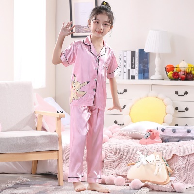 Pyjama 2 pièces pour enfants Ice Silk Pink Pikachu Motif