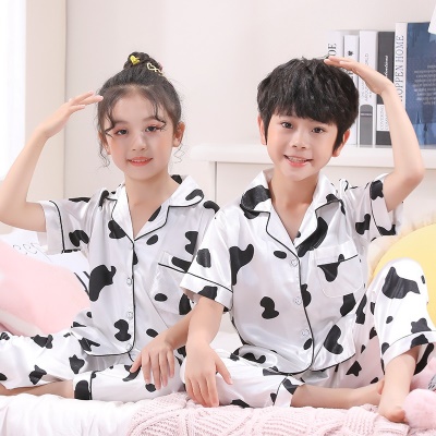 Pyjama pour enfants deux pièces Ice Silk vaches imprimé revers