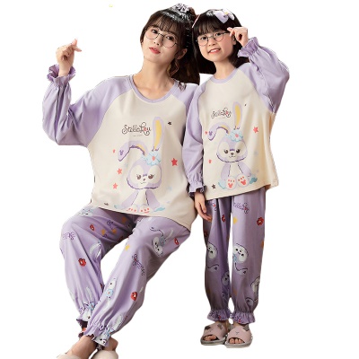 Pyjama pour enfants deux pièces mignon bande dessinée en coton bouquet de pieds dentelle