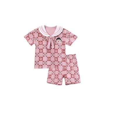 Pyjama 2 pièces pour enfants en coton à carreaux rose