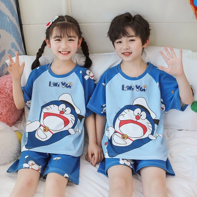 Pyjama deux-pièces Doraemon bleu coton pour enfants