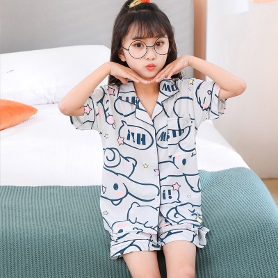 Pyjama pour enfants deux pièces mignon dessin animé motif blanc cardigan à manches courtes