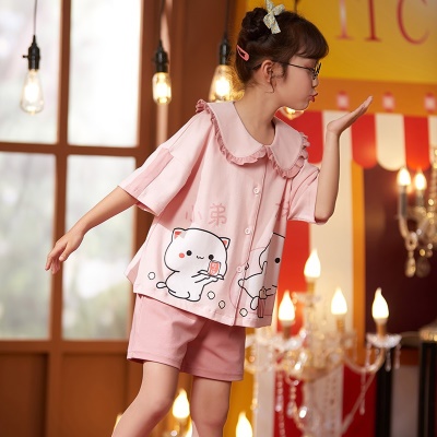 Pyjama pour enfants ensemble 2 pièces rose bande dessinée anime boutons