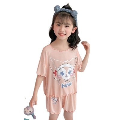 Pyjama pour enfants ensemble 2 pièces tissu modal avec bord ondulé mignon dessin animé