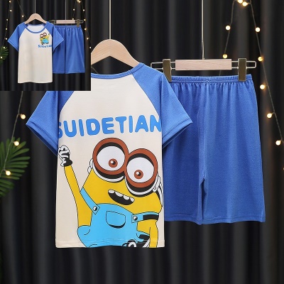 Pyjama pour enfants ensemble 2 pièces lait soie dessin animé imprimé lâche et respirant
