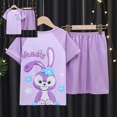 Pyjama pour enfants ensemble 2 pièces lait soie dessin animé imprimé lâche et respirant