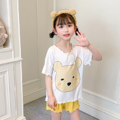 Pyjama 2 pièces modal manches courtes short bord ondulé pour les filles