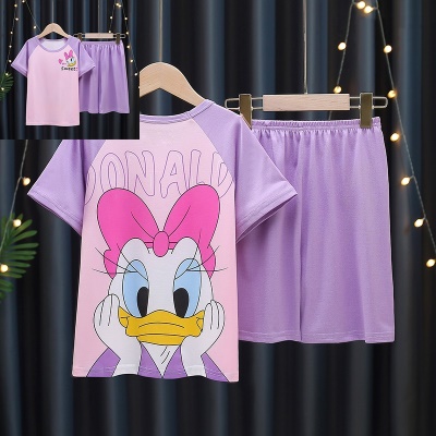 Pyjama pour enfants ensemble 2 pièces lait soie dessin animé imprimé lâche et respirant