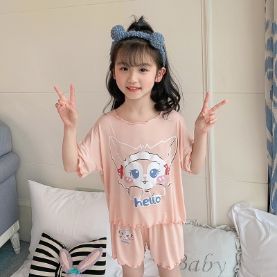 Pyjama pour enfants ensemble 2 pièces tissu modal avec bord ondulé mignon dessin animé