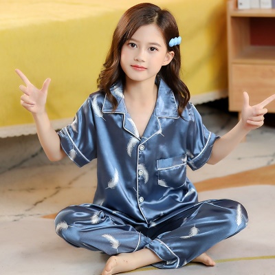Pyjama pour enfants 2 pièces imprimé dessin animé pantalon manches courtes Ice Silk