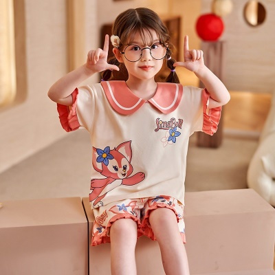 Pyjama pour enfants deux pièces motif de dessin animé rouge sans boulochage