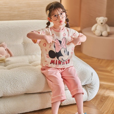 Pyjama 2 pièces pour enfants en coton rose motif Mickey Mouse