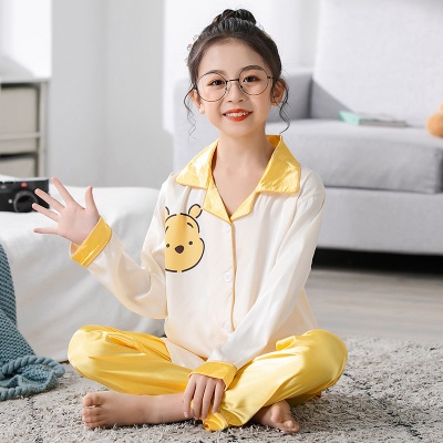 Pyjama pour enfants deux pièces manches longues cardigan jaune dessin animé